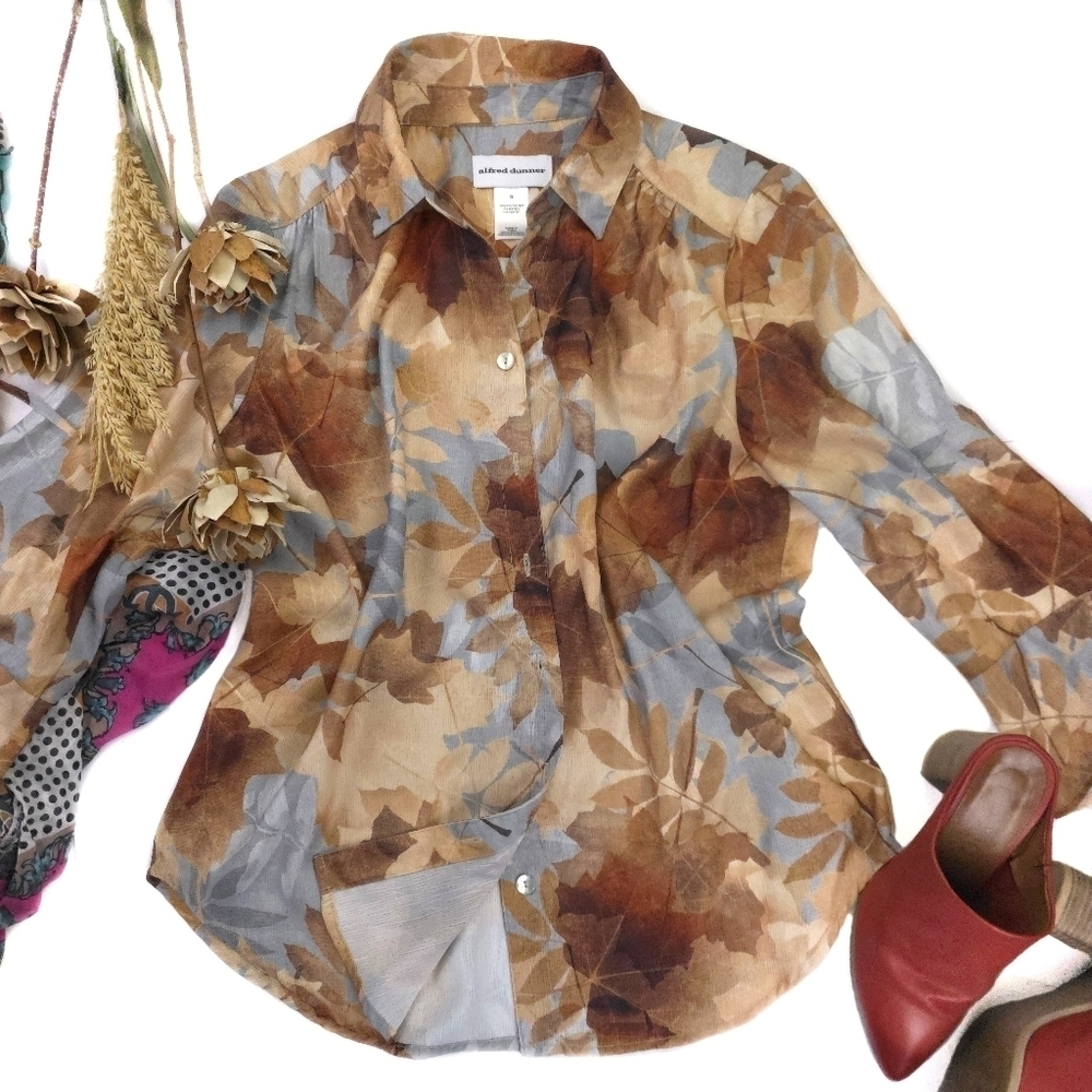 Alfred Dunner Stunning Women's Leaf Print Blouse Size S